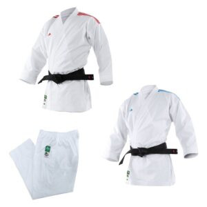 Kit Karategi Adidas Kumité K220 DNA aprobado WKF en rojo y azul – Teams por Combat, distribuidores oficiales de Adidas Combat Sport en Venezuela
