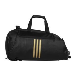 Bolso deportivo 2 en 1 negro con franjas doradas Adidas Combat Sport WKF – Teams por Combat, distribuidores oficiales de Adidas Combat Sport en Venezuela