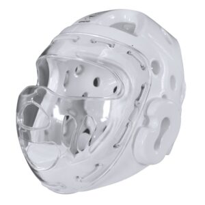 Casco protector aprobado por la WKF. Seguridad total con máscara frontal transparente, sin sacrificar visión ni movilidad. Ideal para entrenamientos y competencias. Envíos a toda Venezuela