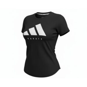 Franela Adidas Community Karate para mujer, color negro con logo blanco – Teams por Combat, distribuidores oficiales de Adidas Combat Sport en Venezuela