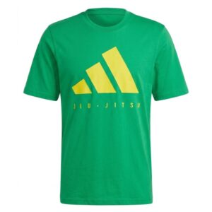 Franela adidas combat sports verde con logo Jiu Jitsu en amarillo, vista frontal, en Sport Combat Venezuela